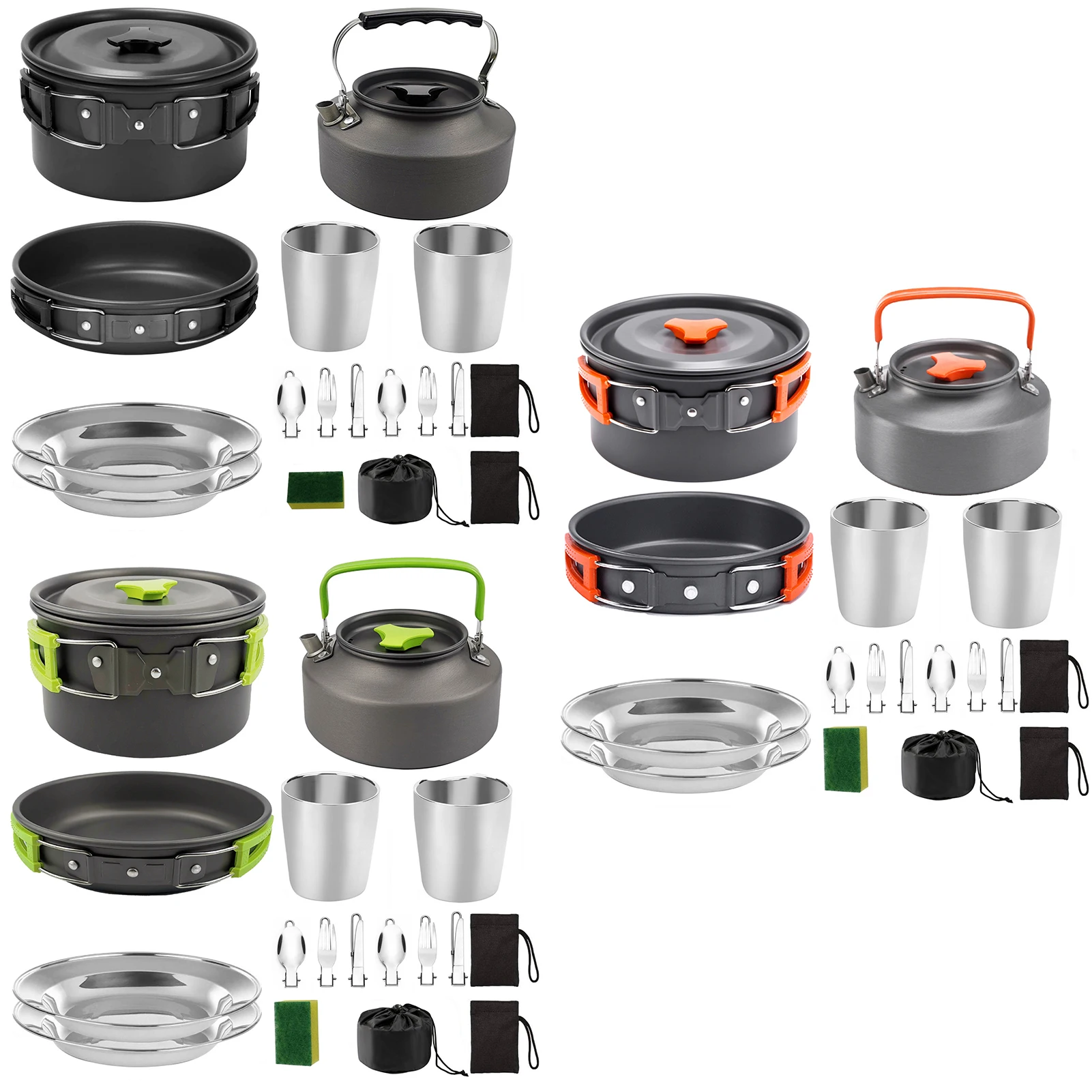 Camping Cookware Kit Outdoor Aluminum Cooking Set Water Kettle Pan Pot Travelling Hiking Picnic BBQ Tableware Equipment Portable