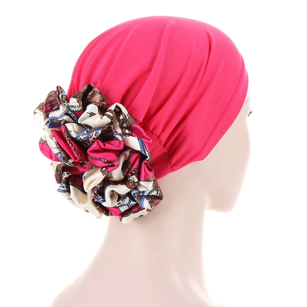 Big Flower Hijab Volumizers Turban Bonnet For Women Muslim Under Hijab Caps Solid Color Islamic Inner Hijabs Headwrap Chemo Cap
