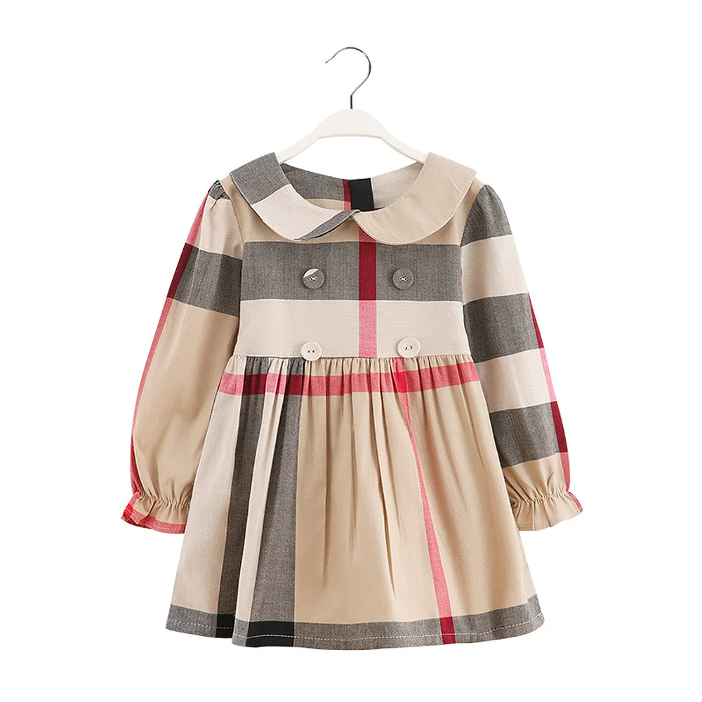 Высококачественное детское платье для маленьких девочек; хлопковое платье с отложным воротником и длинными рукавами; платья для маленьких девочек; vestidos; одежда