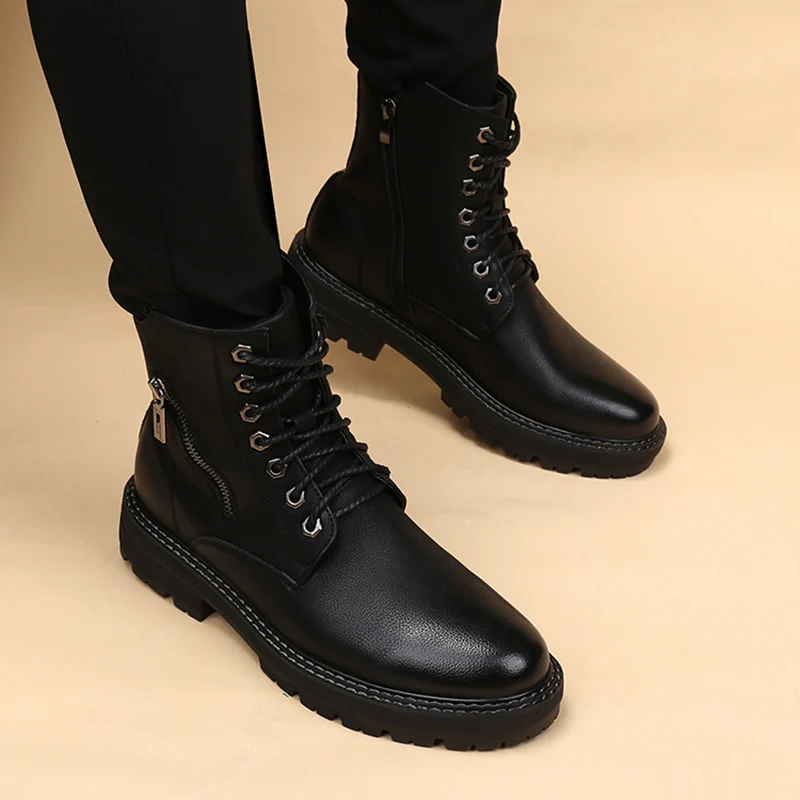 Мужские модные ковбойские ботинки в Корейском стиле черные из натуральной кожи