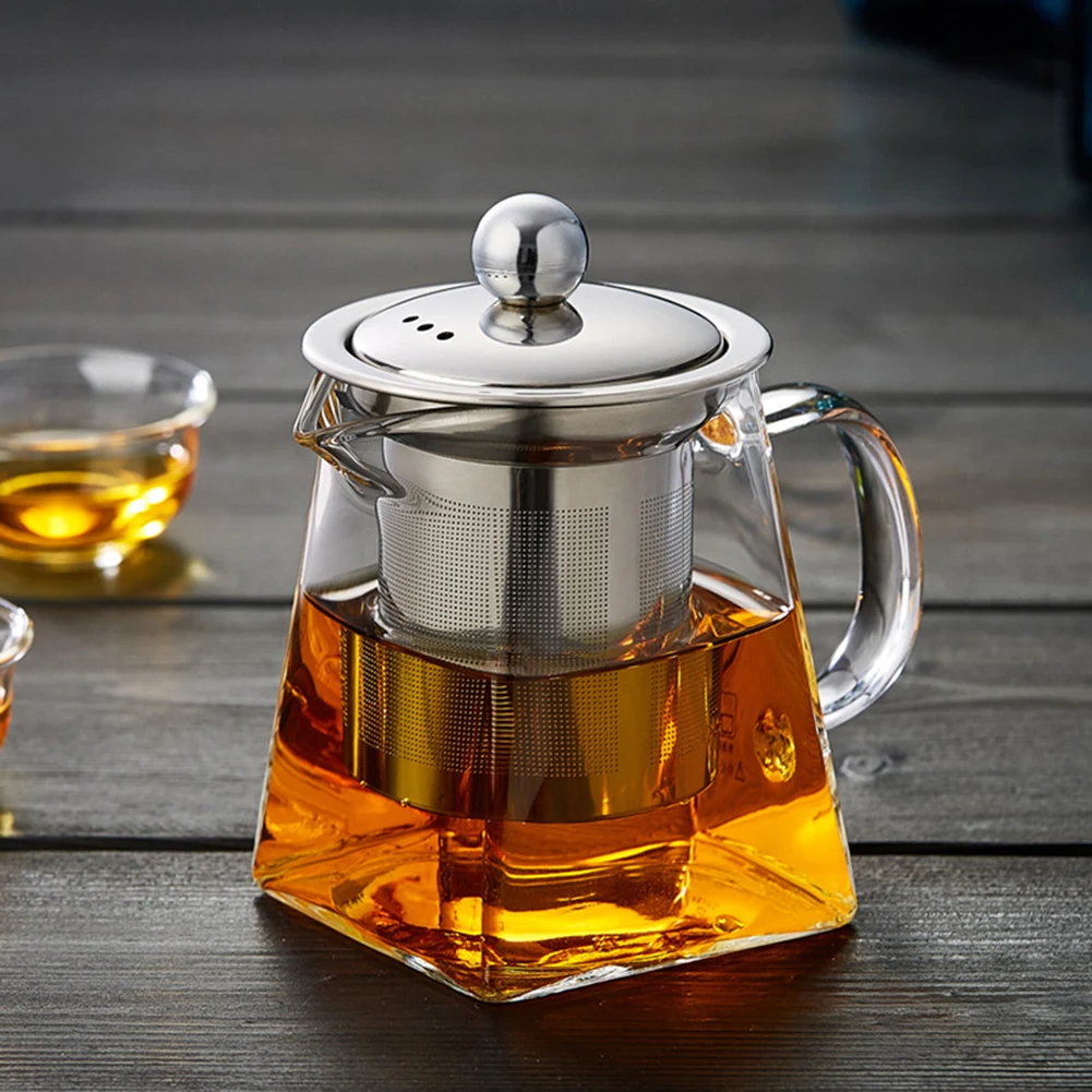 Термостойкий стеклянный чайный сервиз из термостойкого стекла, фильтрующий чайник из нержавеющей стали, квадратный цветочный чайный горшок