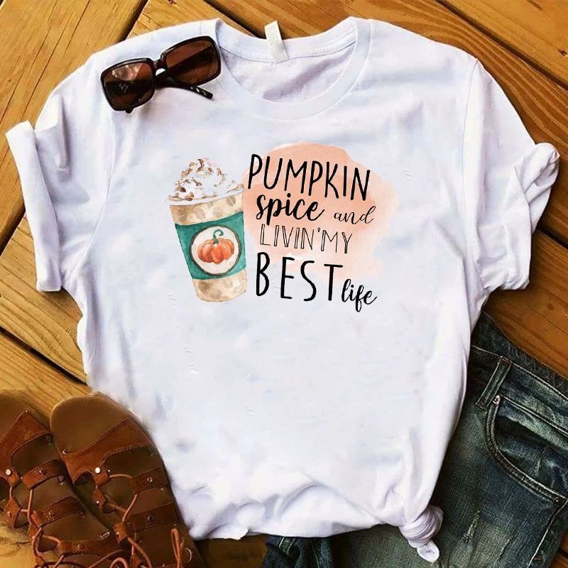 

Women T Womens Graphic Pumpkin Spice Best Life Print Thanksgiving Halloween Top Tshirt Female Tee Shirt Ladies Clothes T-shirt