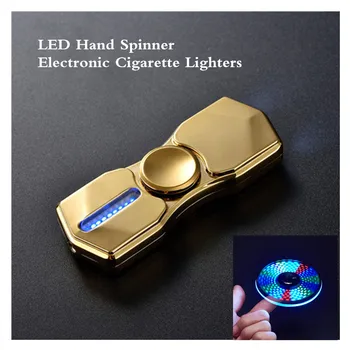 

Gold LED Hand Spinner Electronic Cigarette Lighters Flameless USB Electric Charging Plasma Lighter Fidget Spinner Windproof