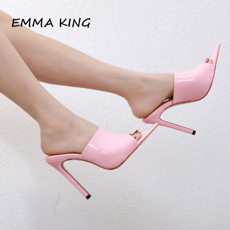 

Hot Pink Open Pointed Toe Women Slippers Summer Elegant Female Slingback Shoes Woman Fashion Slip-On Roman Thin High Heel Shoes