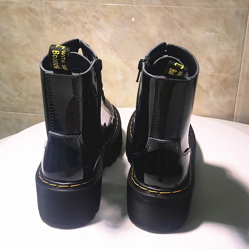 Muffin 10 Боковая молния ботинки зимняя на платформе каблуке женщины обувь черный больших размеров берцы Flatform ботильоны марочный военные искусственный мех женская женский мода короткая китайский