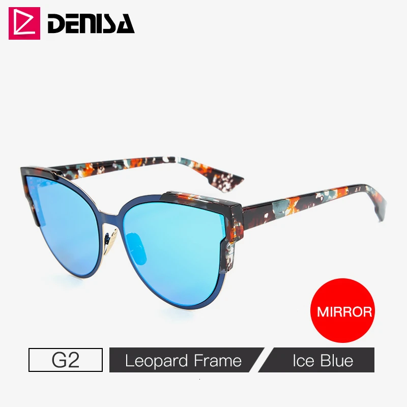 G2 Ice Blue Mirror DENISA винтажные кошачьи Солнцезащитные очки женские роскошные брендовые синие зеркальные солнцезащитные очки ретро черные тёмные очки для женщин УФ Защита G9018 - Цвет линз: G2 Ice Blue Mirror