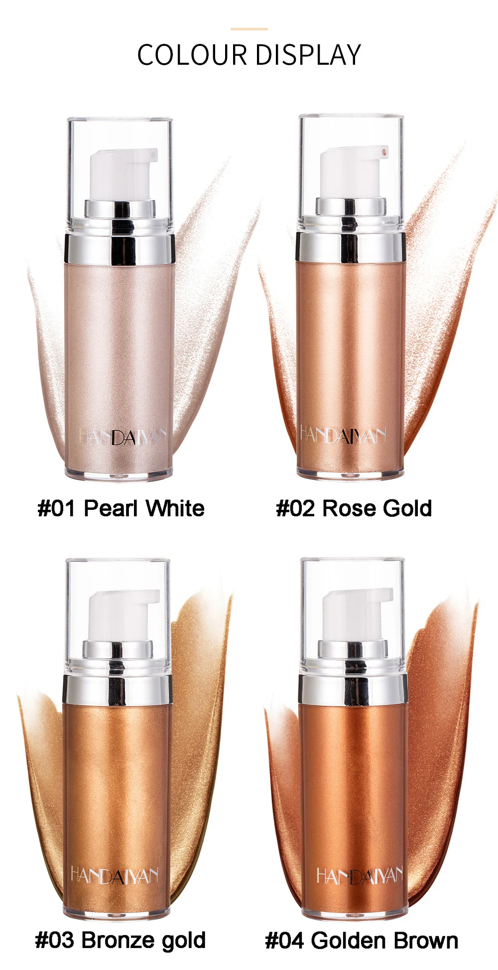 HANDAIYAN Glow Liquid Illuminator Face Body Highlighter Cream for Shimmer Skin Foundation Primer Bronzer Highlight Creamy