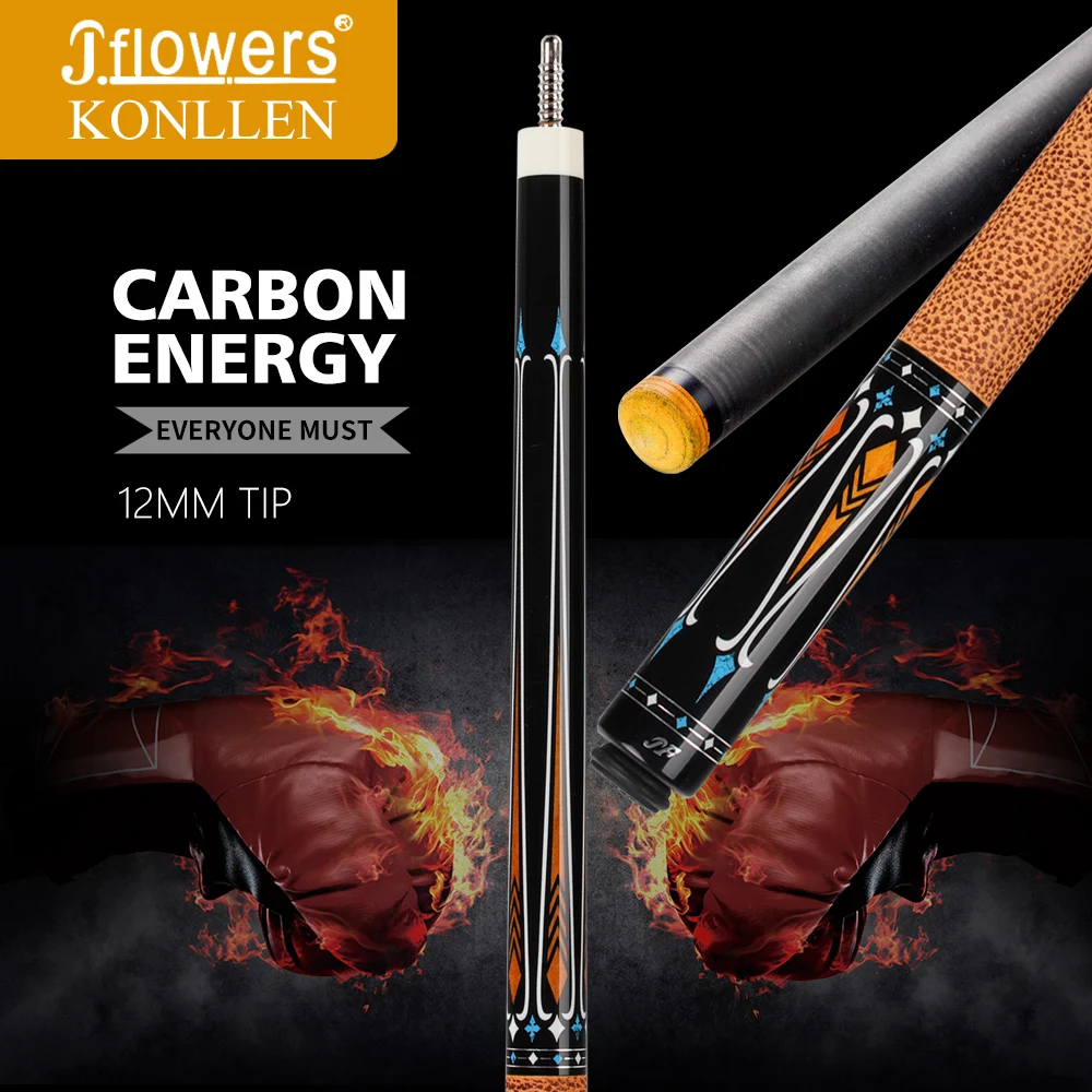 

JFlowers Konllen JF Carbon Energy Full Carbon Fiber Pool Cue Shaft 12.5mm Kit 8 Teeth Titanium Alloy Joint Cowhide Grip Play Cue