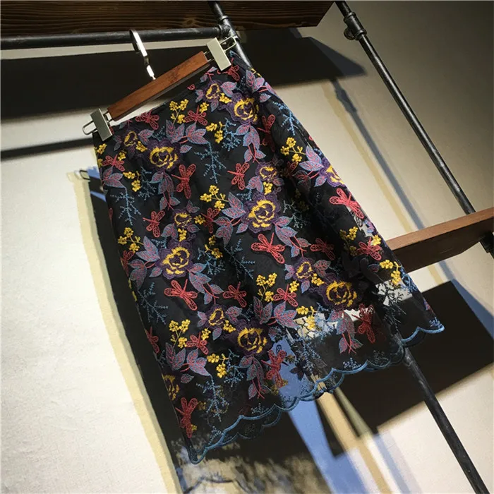 pattern 2 Весенне-летняя Женская Сексуальная кружевная трапециевидная юбка, милая нестандартная юбка-карандаш с вышивкой и блестками для женщин - Цвет: pattern 2