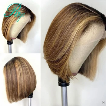 

13X4 150% Highlight Honey Blonde Color Ombre Pixie Short Bob Cut Blunt Lace Front Human Hair Wigs For Black Women Brazilian Remy