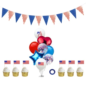 

16Pcs Party Favors Independence Day Balloons Banner Cake Toppers Set for Veterans Day Memorial Day Cup Cake Toppers A30