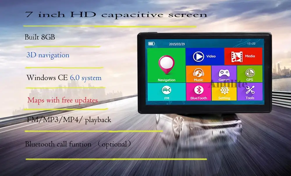 Anfilite 7 дюймов грузовик DDR 256 м 8 Гб MTK автомобиль 800 МГц Bluetooth MP3/mp4 плееры FM передатчик автомобильный avin CE 6,0 gps навигация