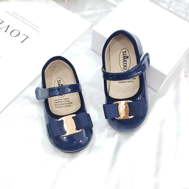 Girls Shoes Leather Shoes Baby Girl Lacquered Princess Shoes Small Girl Soft Sole Children's Shoes Little Leather Red Black Dark Blue Color