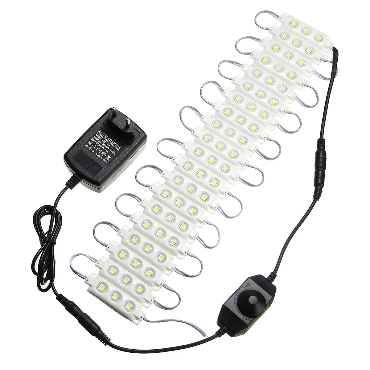 3M SMD5050 Waterproof White LED Module Strip Light Kit Mirror Signage Makeup Lamp + Adapter DC12V