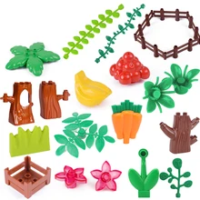 Tamanho grande blocos de construção grama videira folha planta peças flor uva banana árvore coto cerca tamanho grande brinquedos para crianças fazenda