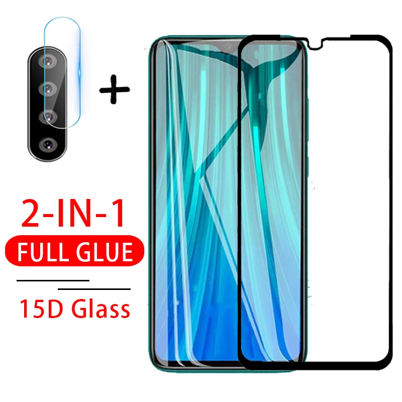 2 в 1 15D полный клей для Xiaomi Redmi Note 8 Pro Защитная пленка экрана камеры закаленное