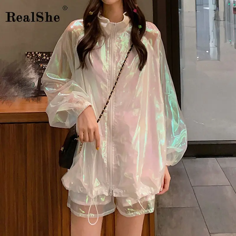 

RealShe Fashion Two Piece-Set Women Lantern Sleeve Jacket Woman Loose Women Shorts Set High Waist Shorts Set Two Pieces Sets