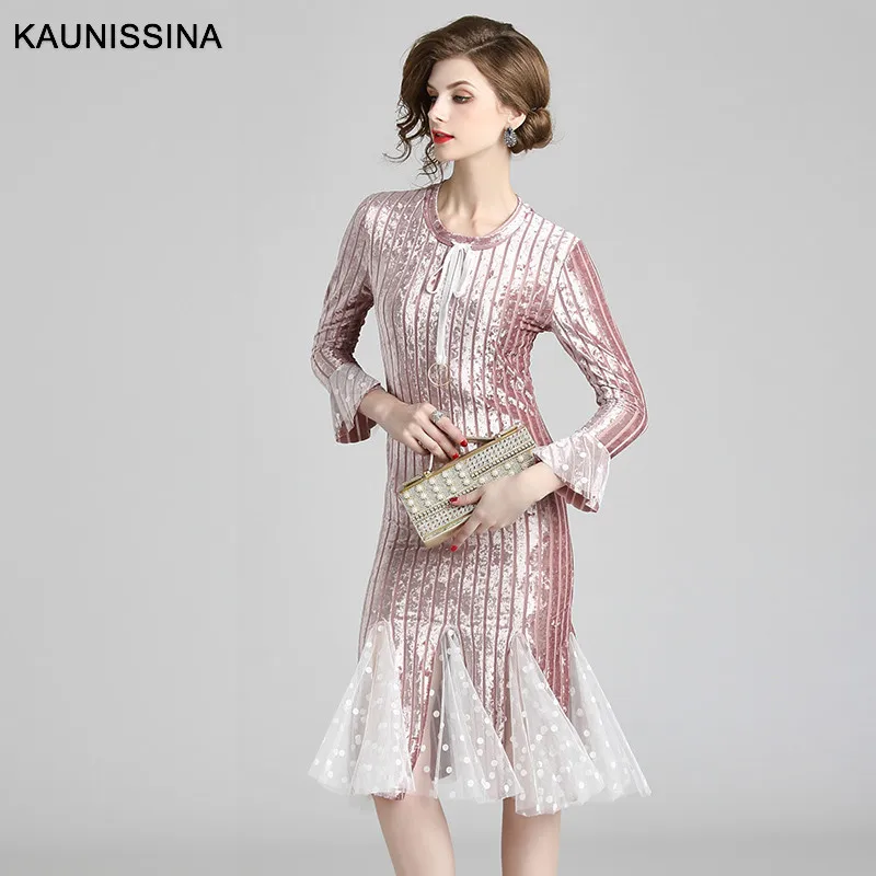 Коктейльное платье KAUNISSINA Vevelt, вечерние платья русалки с О-образным вырезом и расклешенными рукавами длиной до колена, весенне-осеннее коктейльное платье