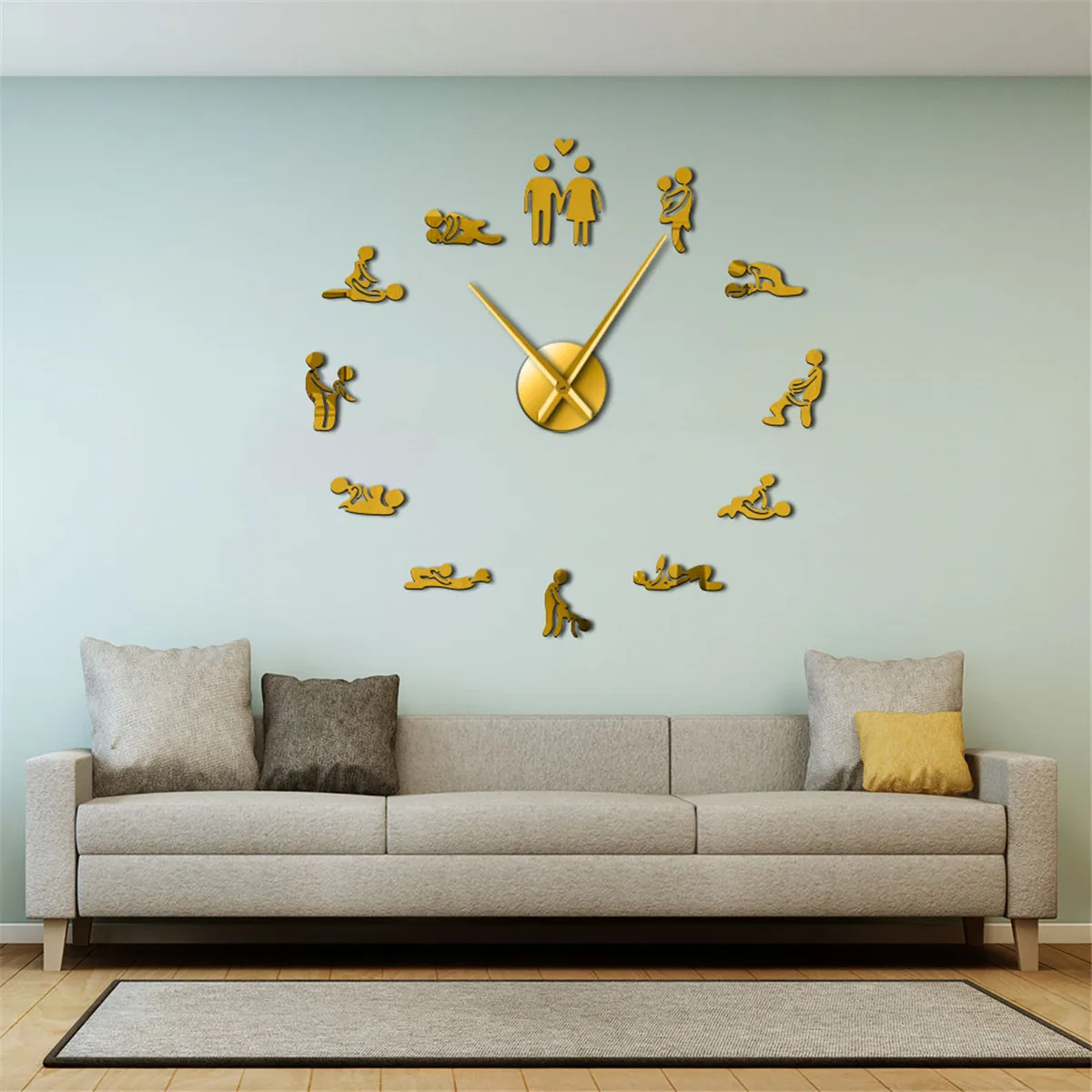 Sex Love Position Mute Wall Clock Bachelorette Game Sexy Kama Sutra 3D DIY Clock Watch Funny Adult Room Decor Sticker Art New