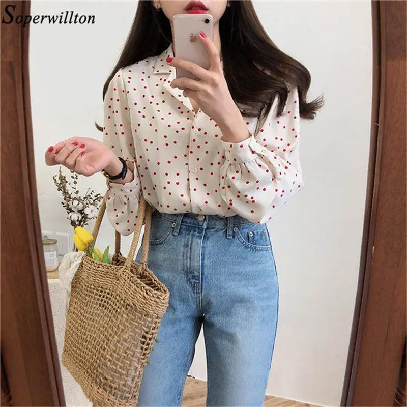 Women Polka Dot Print Blouse Office Long Sleeve Vintage Shirt 2019 Spring Autumn Lady Top Female Clothing White Black Blusa E81 |