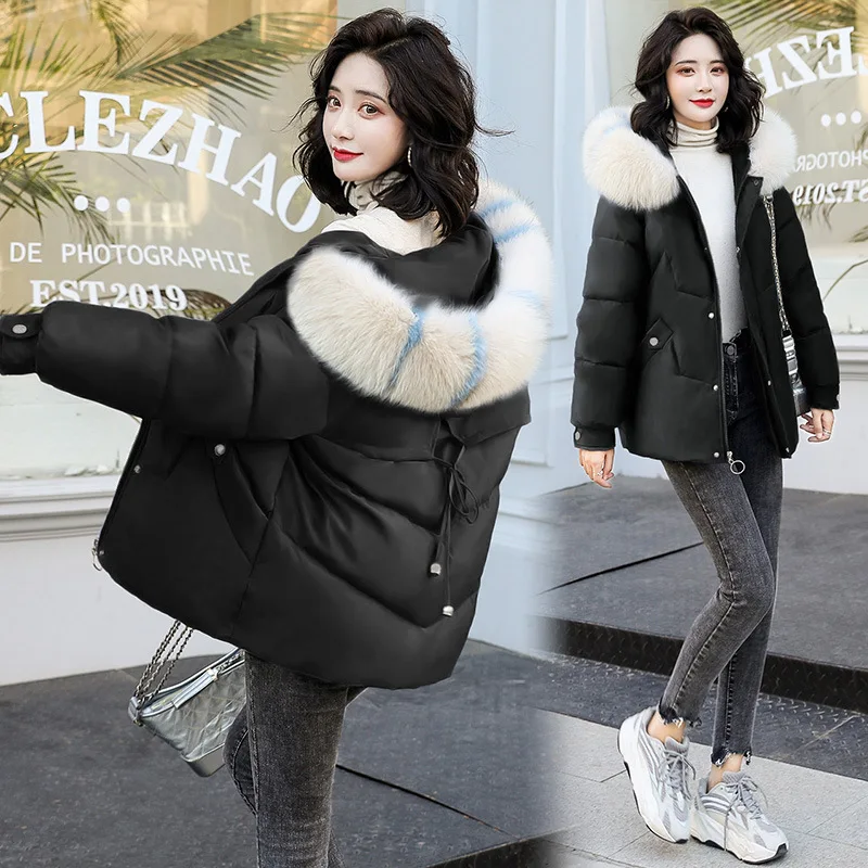 

Medium Length Cotton-padded Clothes a Bow down Jacket Cotton-padded Clothes Ultra Large Fur Collar 2019