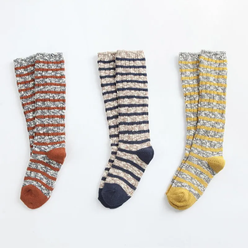 

Korean Style Children Autumn Winter Cotton Socks Baby Boys Girls Fashion Striped Knee-high Socks