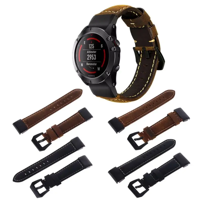 Ремешок из натуральной кожи 22 мм для быстрой замены часов с Garmin Fenix 5/5 Plus/Forerunner 935/Approach S60/Quatix 5