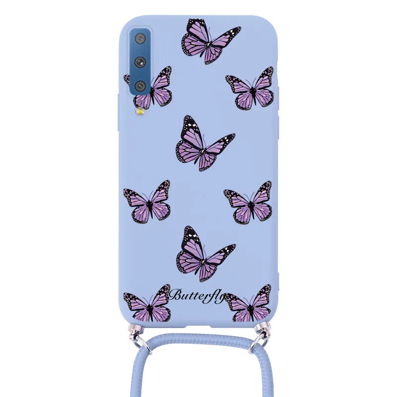 samsung silicone Case On For Samsung Galaxy A7 2018 A750 Coque Chain Necklace Strap Cord Lanyard Fundas For Samsung GalaxyA7 A 750 Back Cover kawaii phone case samsung
