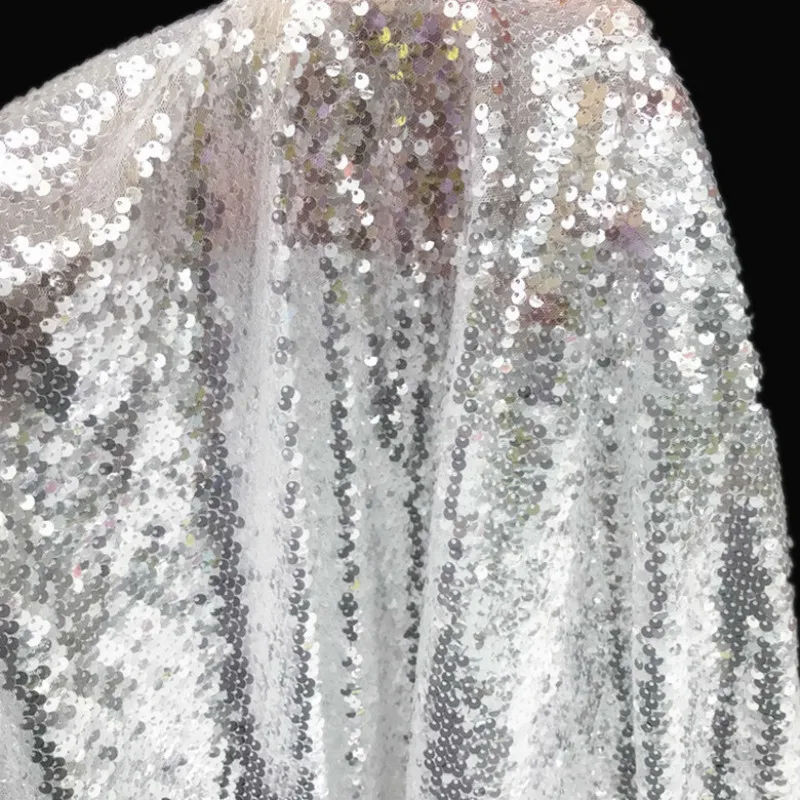 

5mm Crystal Sequin Lace Fabric For Sewing Dress White Fish scale Cloth Fabric DIY Clothes Materials 1Yards