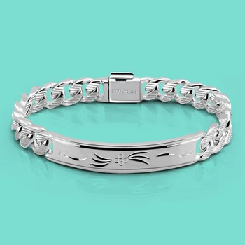 

100% 925 Silver Bracelet Men's Creative Carving Pattern Brand Chain Hip Hop Rock Jewelry Cuban Chain 18-25CM Size