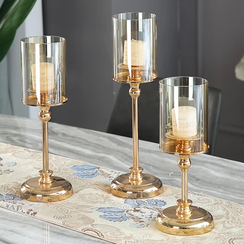 

Transparent Glass Candle Holder Nordic Glass Modern Stand Candle Holder Cup Table Luxury Portavelas Wedding Centerpieces AD50CH