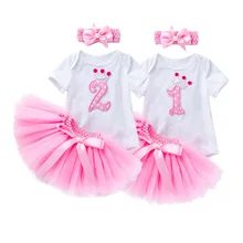 

Baby Girls 1st 2nd Birthday Outfits Set Tutu Skirt+ Headband Kids Clothing Children Christmas New Year Party Dresses