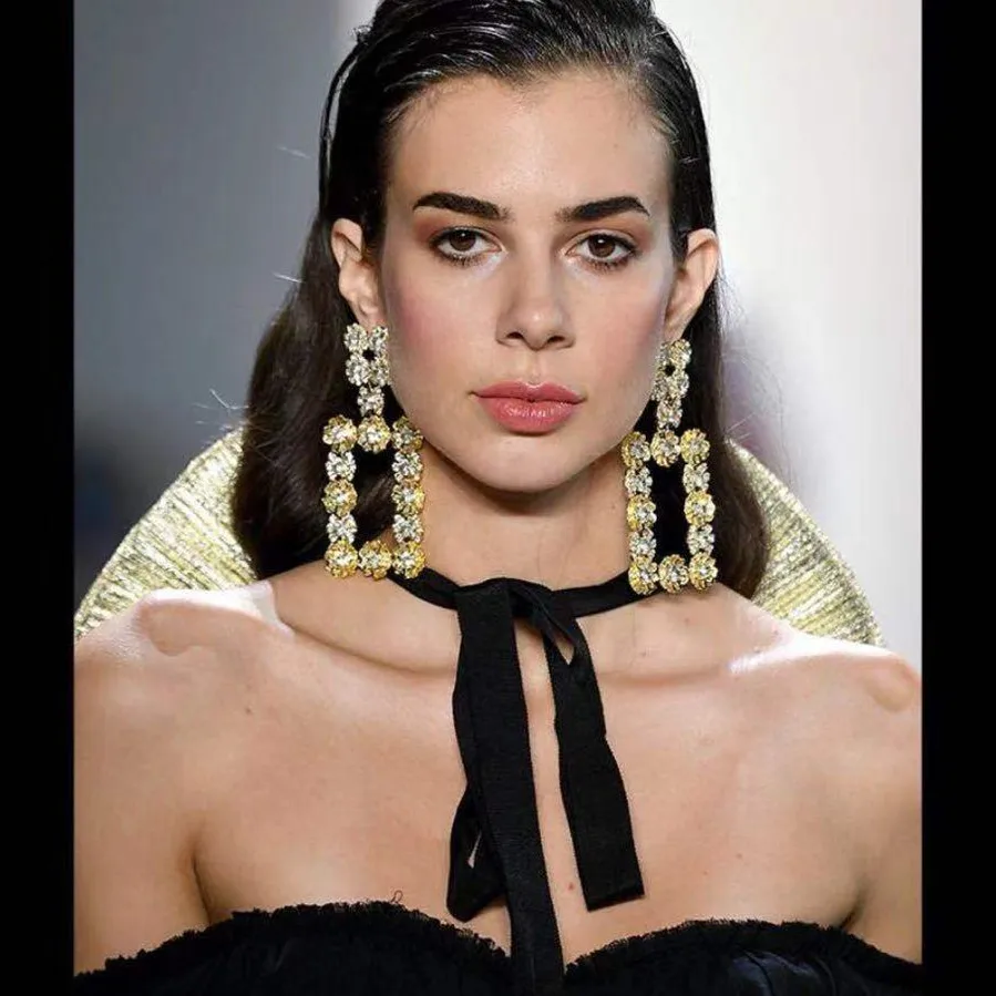 

New Luxury Shiny Crystal Rhinestone Square Pendant Women Dangle Earrings Jewelry Maxi Lady's Statement Earrings Accessories