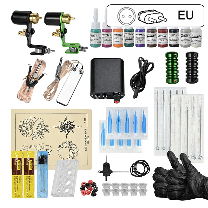 EU Plug Hotest полный набор татуировки Перманентная тату машинка для макияжа пистолеты черный пигмент наборы Электропитание начинающее оборудование захвата - Цвет: EU Plug