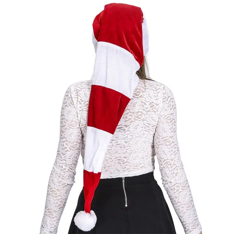 Рождественская шапка в полоску, плюшевая, унисекс, красная и белая в полоску, модное Рождественское украшение, креативная Удобная длинная плюшевая шапка