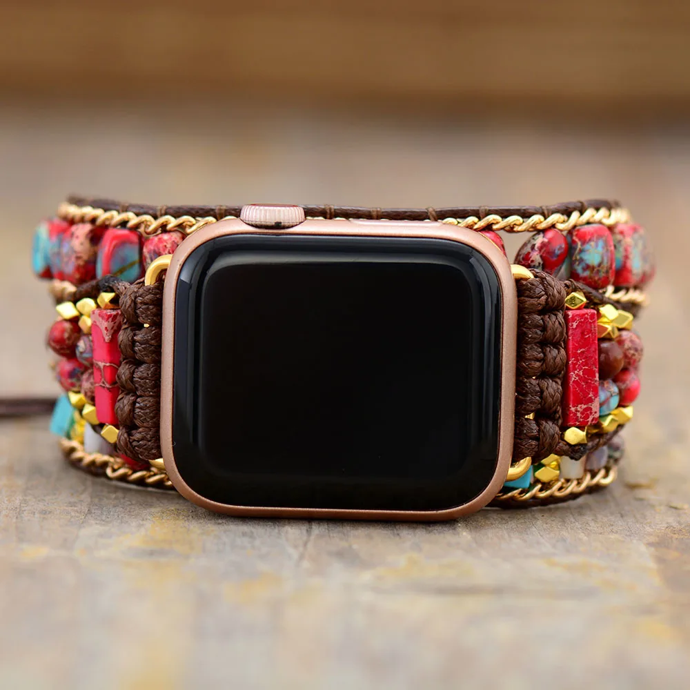 Браслет Red Emperor Stone для Apple Watch Band богемные бусы 3 восковой ремешок часов на запястье