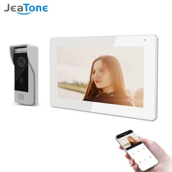 Jeatone sistema de intercomunicação inteligente com vídeo, sem fio, wi fi, tela sensível ao toque, 1080p, 1x1080p, com fio, para porta, interfone com desbloqueio