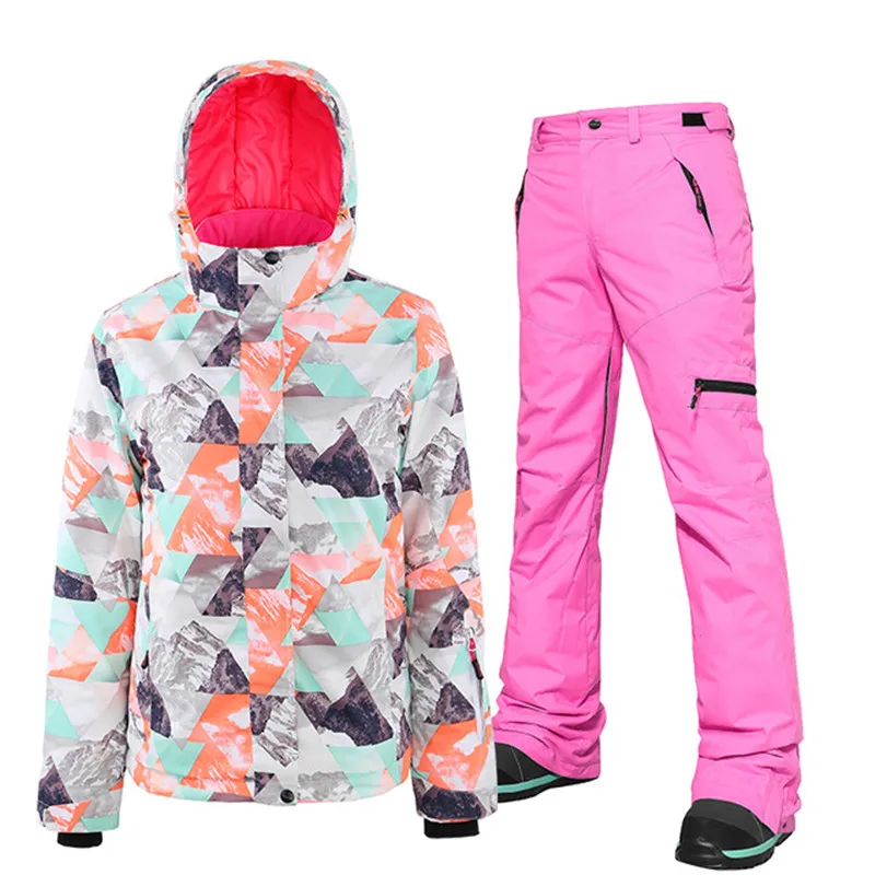 Плотный теплый лыжный костюм для женщин, зимний ветрозащитный водонепроницаемый лыжный и сноубордический костюм, куртка и штаны, женские зимние костюмы для улицы - Цвет: suit6