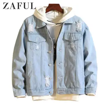 

ZAFUL Jean Jackets Coats Men Detachable Destroy Wash Outerwear 2019 Winter Hip pop Men Trendy Fashion Bomber Ripped Denim Jacket