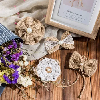 

32Pcs Burlap Flowers and Burlap Bowknots Set, Including Vintage Burlap Rose Flowers, Jute Twine Burlap Flowers, Pearl Burlap Flo