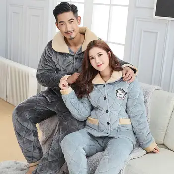 

Pajamas Set Cute Lovers Pyjamas Suit Women Thicken Flannel 2pcs Sleepwear Winter Keep Warm Nightwear Soft Homewear Nightgown