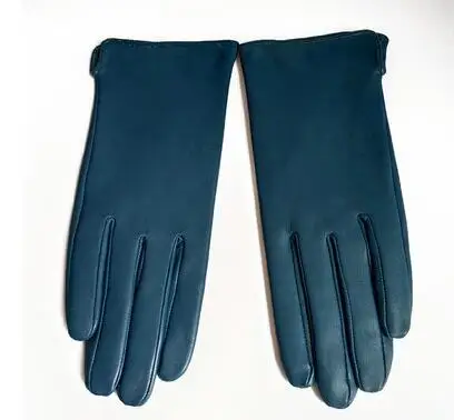 blue Женские осенне-зимние из натуральной овчины кожаная перчатка Женские зимние из натуральной кожи короткие перчатки для вождения r712 - Цвет: blue