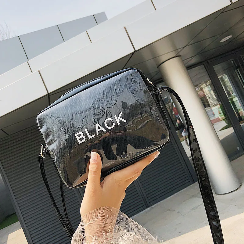 

Bag Women's 2019 New Style Korean-style Transparent Canvas Bag Simple Versatile Oblique Shoulder INS Lettered Square Sling Bag