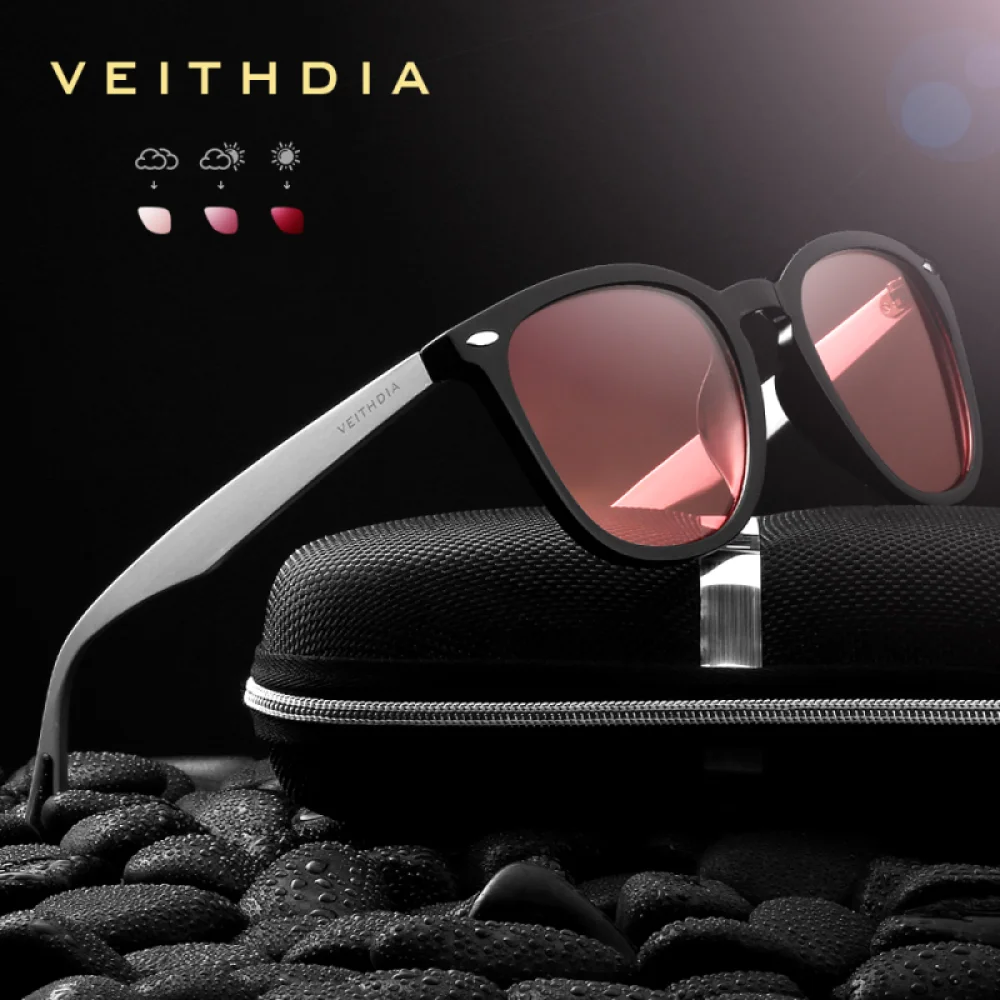VEITHDIA Brand Unisex Aluminum+TR90 Men's Photochromic Mirror Sun Glasses Eyewear Vintage Outdoor Sunglasses For Women 6116