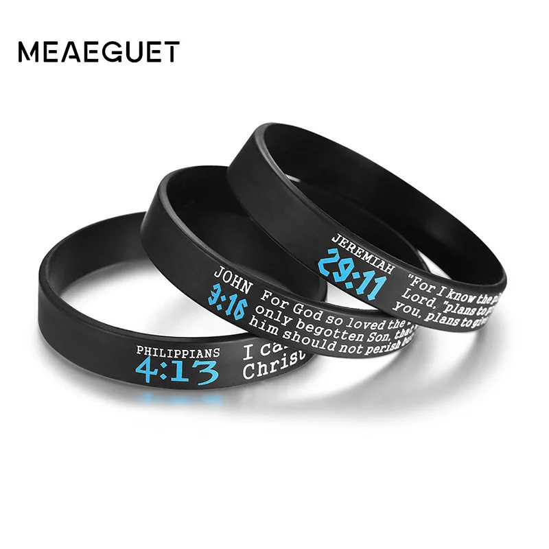 3pcs/1 Set Religious Men Bracelets Silicone With Bible Verses Rubber