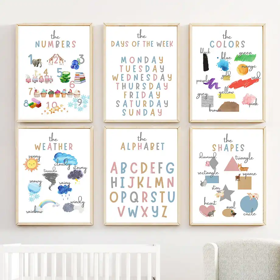 アルファベット数字カラー形状天気壁アートキャンバス絵画北欧ポスターやプリント保育園壁写真キッズルームのインテリア 絵画 書道 Aliexpress