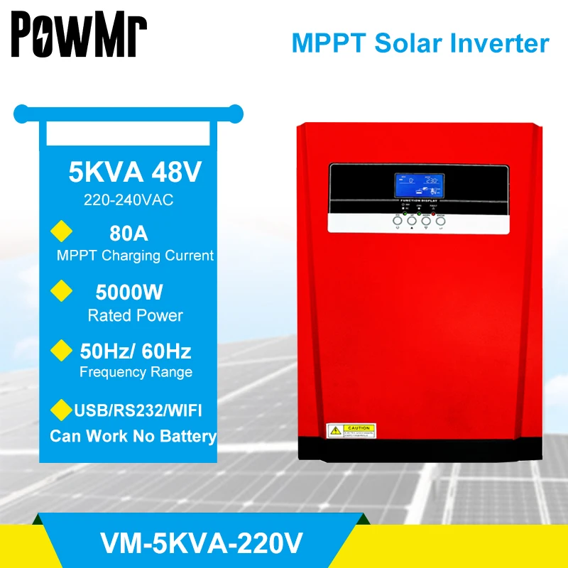5000W Pure Sine Wave Solar Hybrid Inverter MPPT 80A Solar Panel Charger and AC Charger All in One for Max 4000W 500V Solar Input