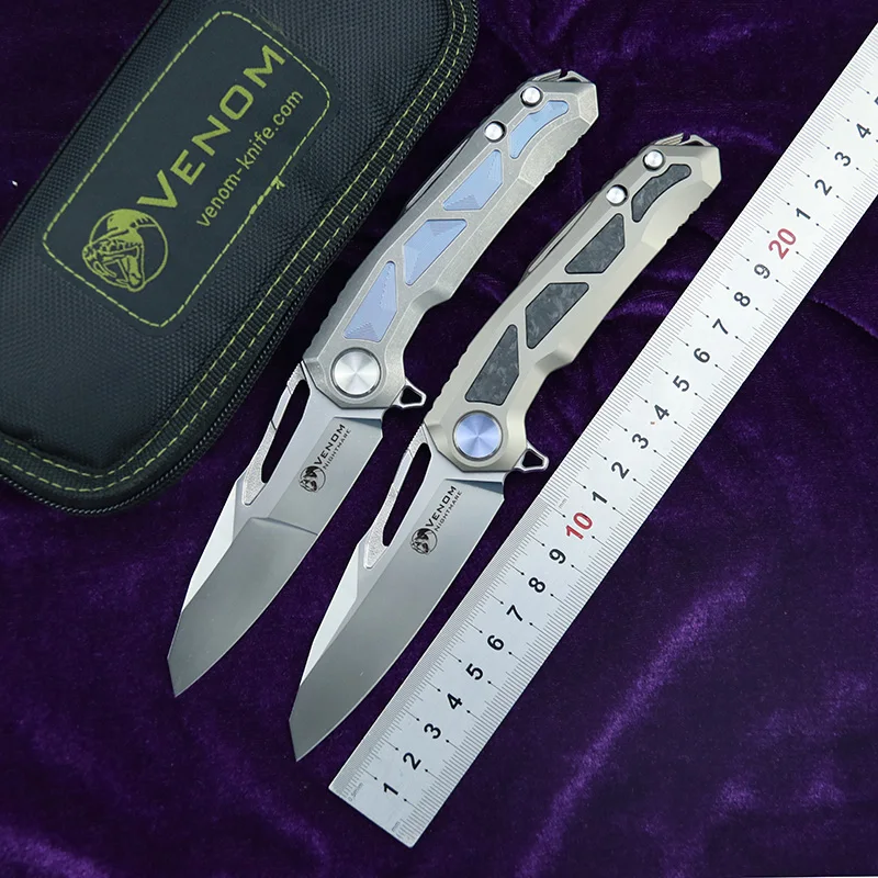 VENOM Flipper NIGHTMARE M390 Blade Steel Titanium CF Folding Knife Hunting Survival Pocket Kitchen Fruit EDC | Инструменты