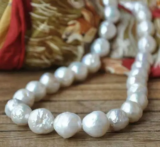 

Wholesale 12-13mm huge south sea white pearl necklace 18 inch 14K gold clasp