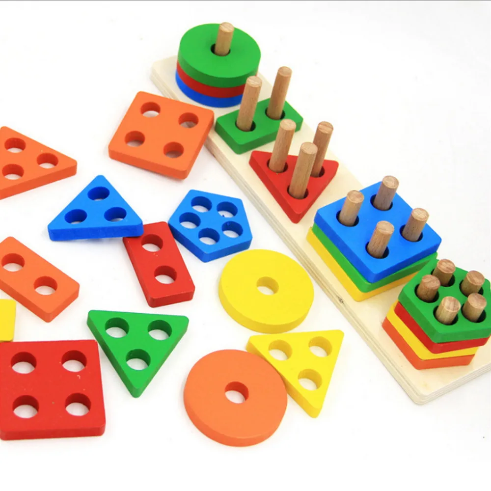 

Toy Children's Wooden Educational Toys Colorful Five-Column Set Building Geometric Shapes Exercise Hands-on ability PuzzlesToy